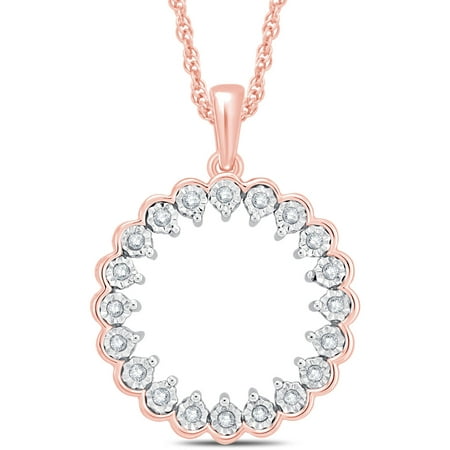 0.10 Carat T.W. Diamond Accent Circle Pendant, Rose Gold Plating Over Sterling Silver, 18 Chain
