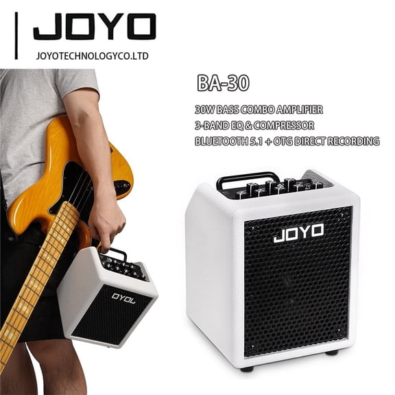 JOYO 30W Bass Combo Amplifier Portable Amp 4" Speaker with 3-Band EQ & Compressor | Bluetooth 5.1   OTG Direct Recording | Headphone Practice for Bassist Solo Livestream Gigs (Vibe Cube BA-30, White)