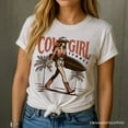 thumbnail image 2 of Cowgirl Summer Surf T-Shirt, Retro Western Beach White and Natural Tee for Free-Spirited Women, 2 of 8