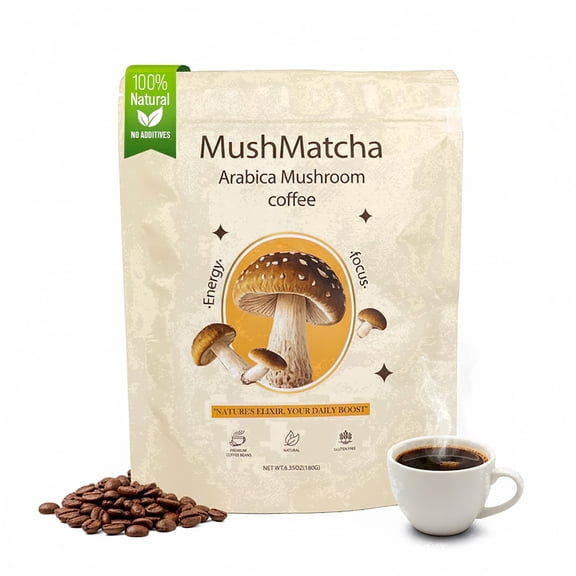 MushMatcha Instant Arabica Coffee Functional Mushrooms Naturally Caffeinated Vegan 180g