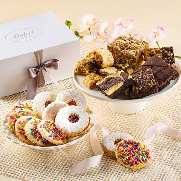 Dulcet Gift Baskets Mother's Day Gift Basket Gourmet Cookie & Brownie Treats Gift Basket for Mothers Day, Elegant Bakery Gift Box