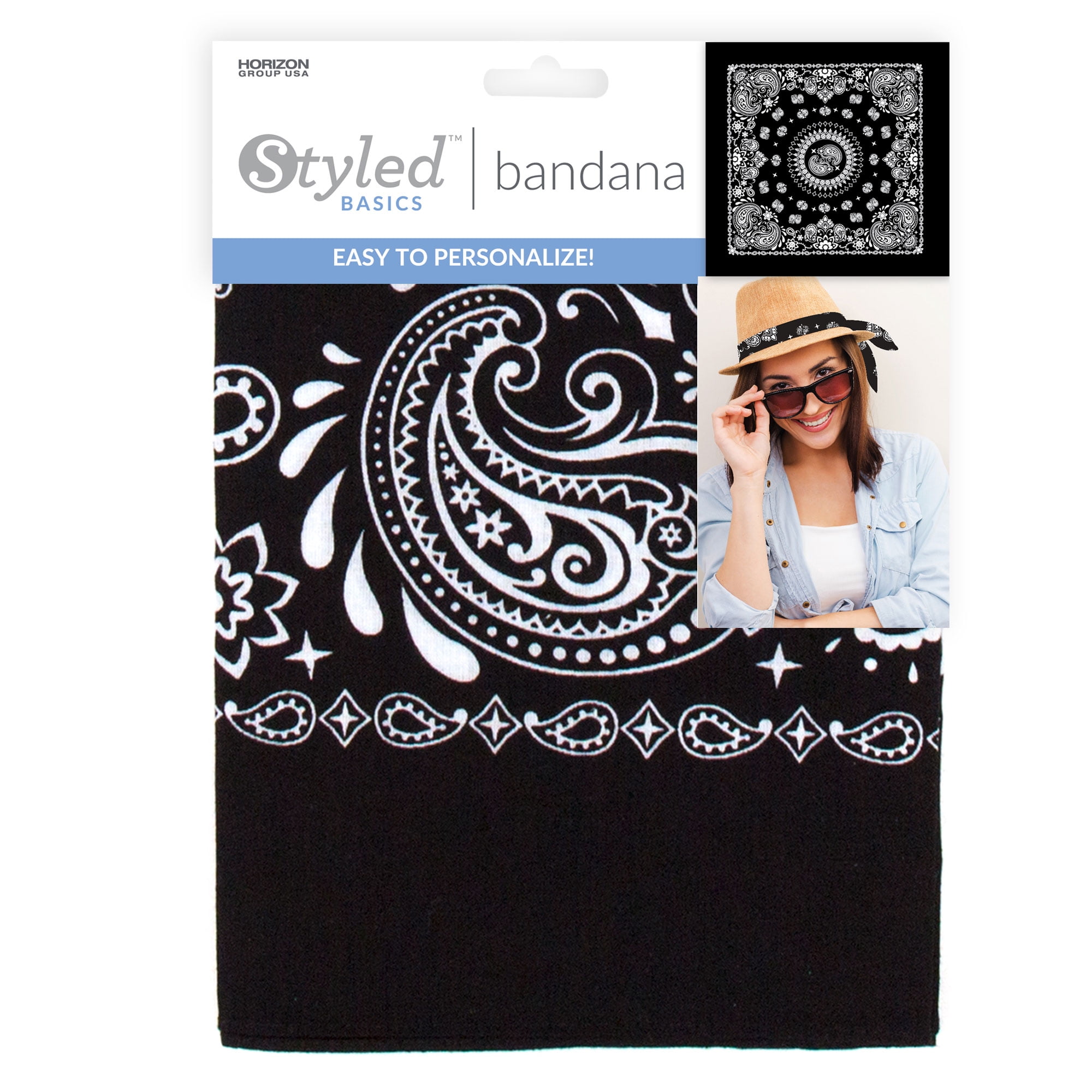 Styled Basics Black Paisley Bandana, Unisex, Adult, 100% Cotton, 22" x 22"