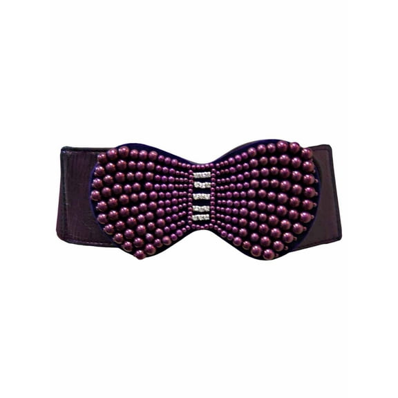 Purple Rhinestone & Pearl Encrusted Elastic Waist Belt Size Medium