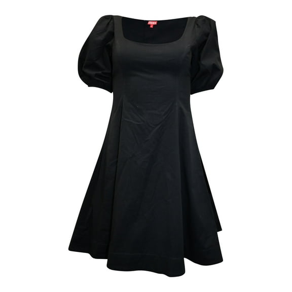 Pre-Owned Staud Puff Sleeve Fit and Flare Dress in Black Cotton