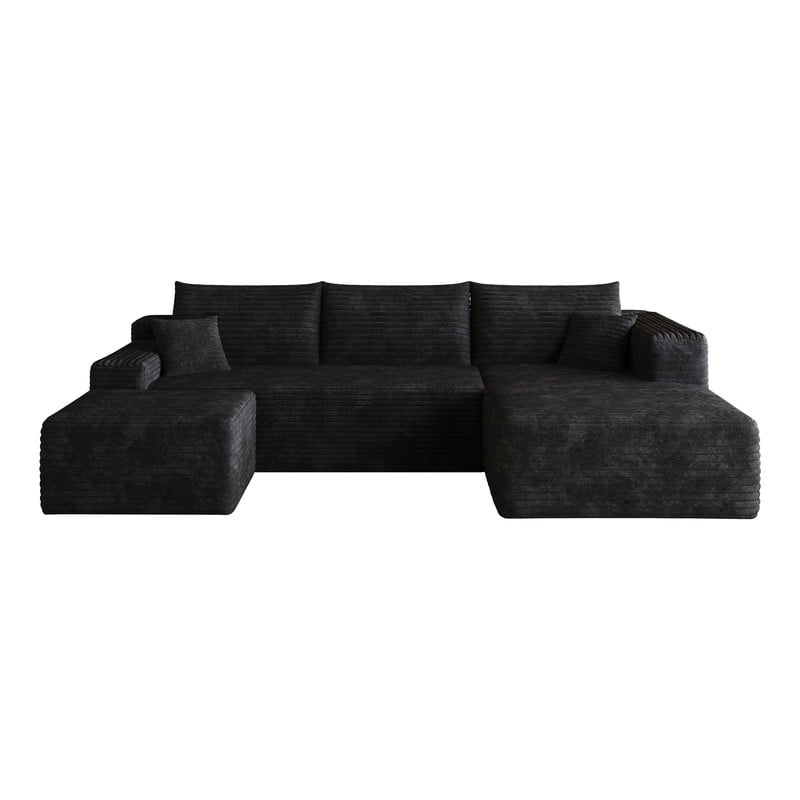 103" U Shaped Cloud Sectional Sofa with Ottoman, Modern Modular Corduroy Fabric Couch with Deep Seat and Chaise, Minimalist Upholstered Corner Sofa for Living Room, Apartment, No Assembly Required
