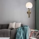 thumbnail image 2 of Aplique de pared nórdico moderno con bola de cristal lechoso, lámpara de noche para interiores, aplique de pared de metal dorado con bombilla blanca, para vestíbulo, comedor, luz decorativa de pared., 2 of 5