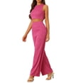 thumbnail image 4 of INSPIRE CHIC Women's 2 Pieces Outfits Ribbed Knit Sleeveless Top Wide Leg Pants Crew Neck Set S Hot Pink, 4 of 5