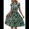 thumbnail image 1 of Vestido Floral para Invitada de Boda, Cuello Redondo, Corta, Cintura Anudada, Midi, Fluido, Estilo Bohemio, para Playa Verde L, 1 of 8