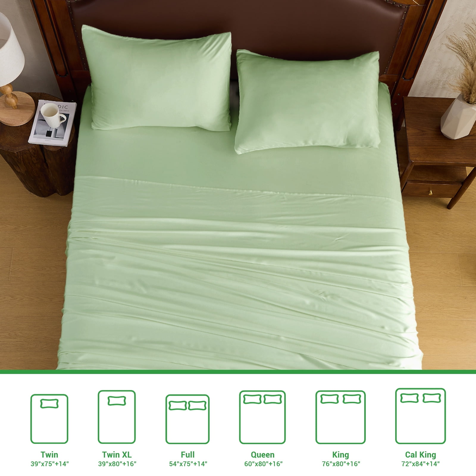 Gogreen 4PC Bamboo Queen Sheet Set, Deep Pocket Fit 16", Breathable Super Soft Luxury Hotel Style Home Decor Queen Size Sheet Set, Gift for Women, Men - 2 Pillowcases, 1 Flat Sheet, 1 Fitted Sheet