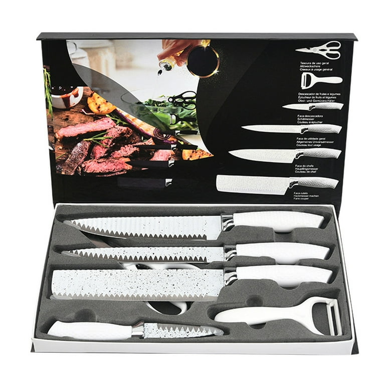 DSSTYLES Black Stainless Steel Knife Set, Sharp Kitchen Knives  Professional, Kitchen Knife Set Dishwasher Safe For Cooking, 6 PCS Knife Set  With Sheathes 