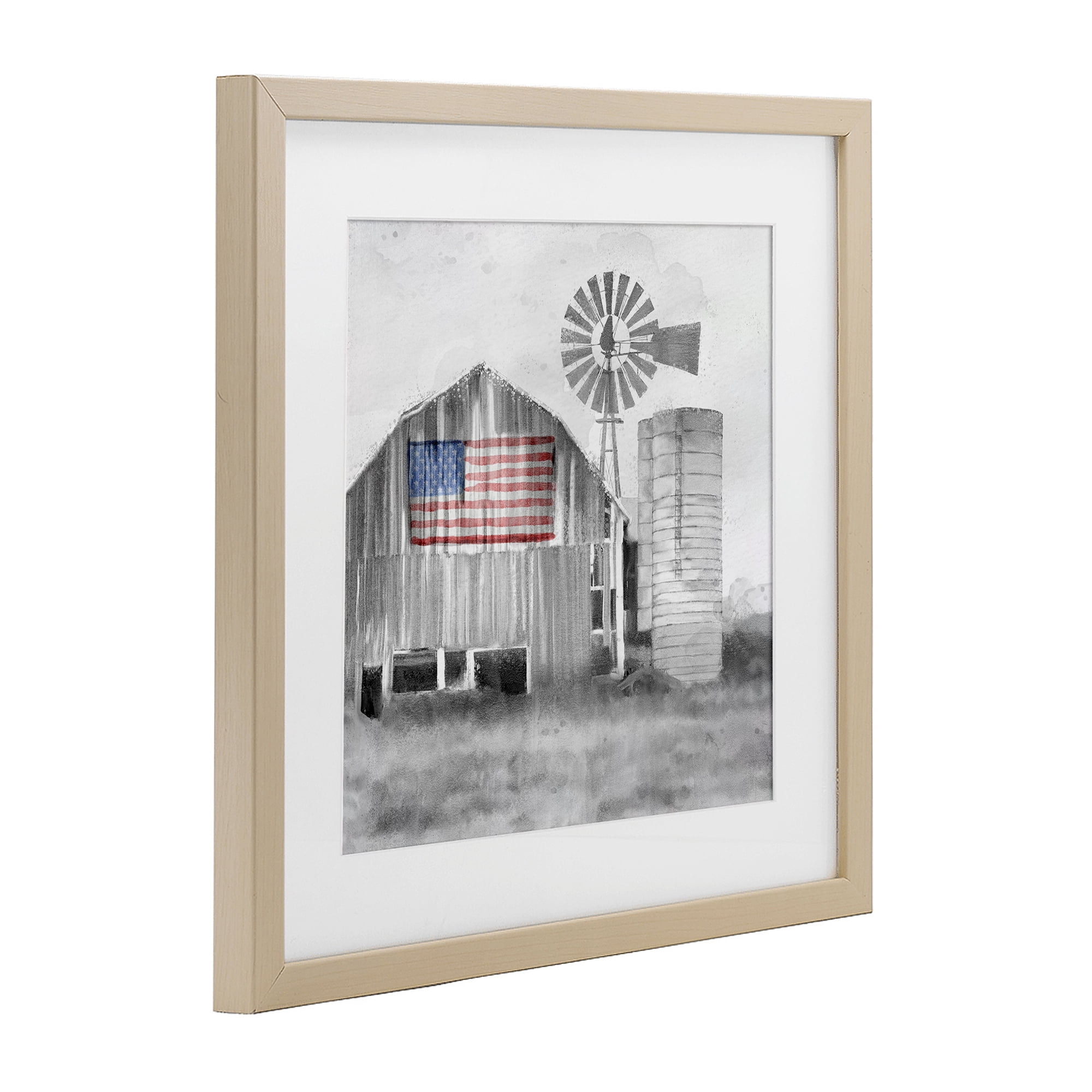 Stupell Industries Grandfather's Barn with Flag Birch Framed Print Under Glass, design by Kim Allen