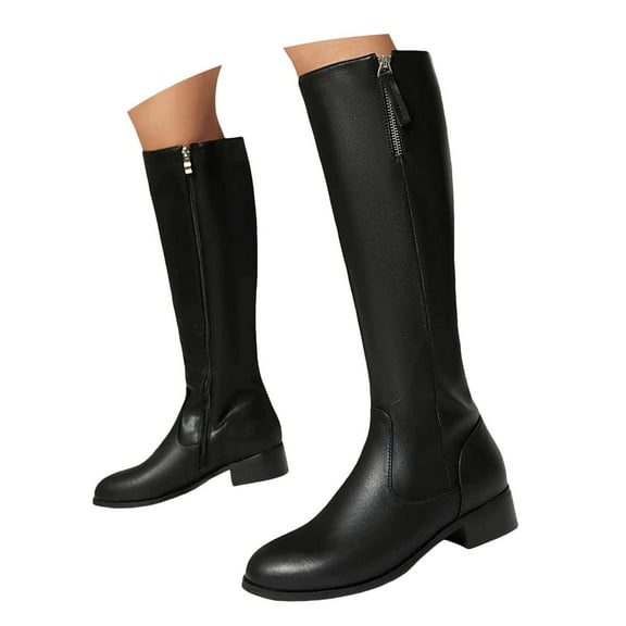 Mostsola Knee High Boots Women Heel Round Toe Side Zipper Tall Boots Mid Calf Boots