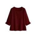 thumbnail image 6 of Women's Solid V-Neck Long Sleeve Casual Top with Three-Quarter Sleeve, 6 of 8