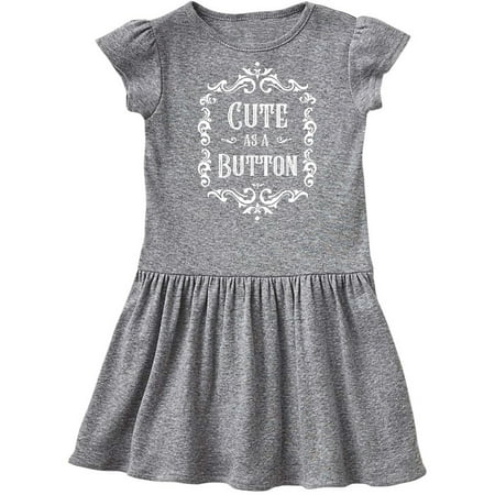 

Inktastic Cute as a Button in White Gift Toddler Girl Dress