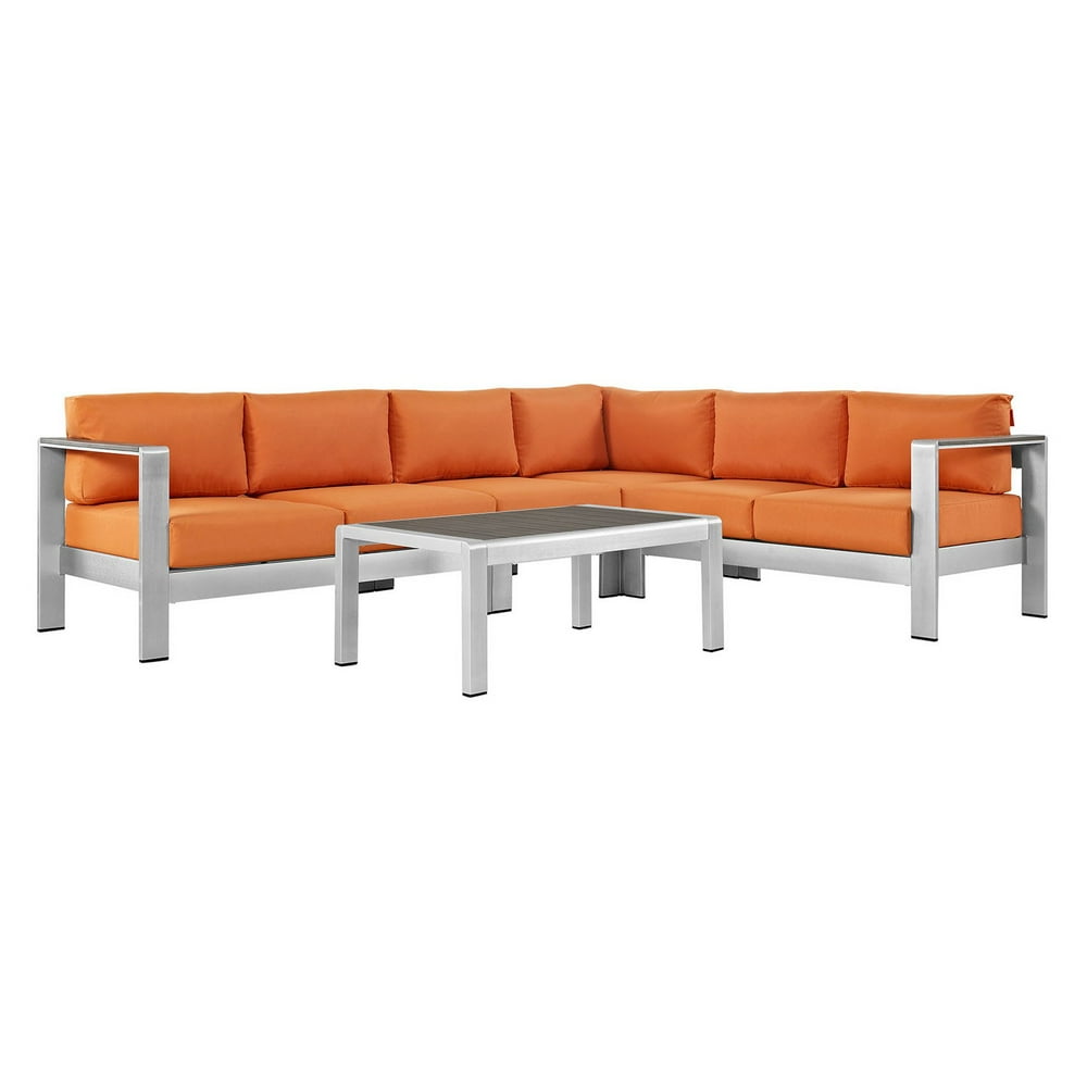 Modway Shore Aluminum 5 Piece Commercial Patio Sectional Sofa Set