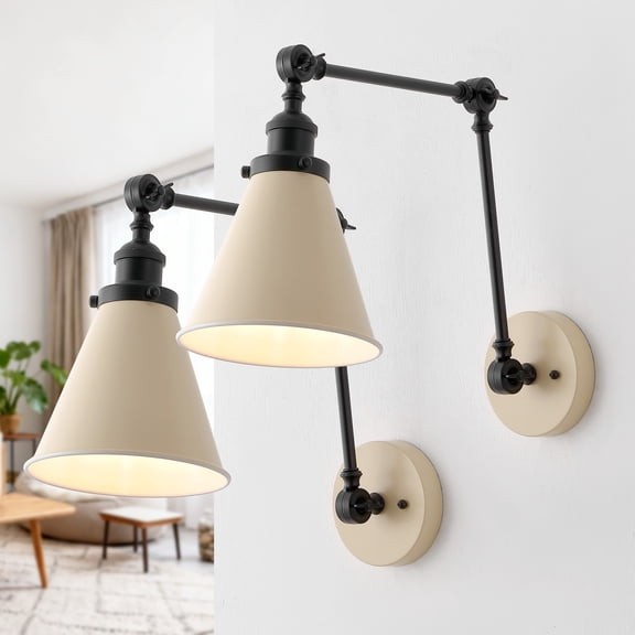 JONATHAN Y Rover 7" Classic Industrial Metal Adjustable Arm LED Wall Sconce, Almond/Black (Set of 2)