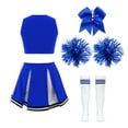 thumbnail image 2 of Aislor Robe de Cheerleading pour Filles Enfants Tenue d'Uniforme de Cheerleader et Couvre-Chef Ensemble de Chaussettes à Pompons Costume Bleu Marine 6, 2 of 5