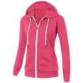 thumbnail image 4 of UJNDER Women's Solid Color Zip Up Hoodies for Women Long Sleeve Pocket Drawstring Thumbhole Hot Pink M, 4 of 8