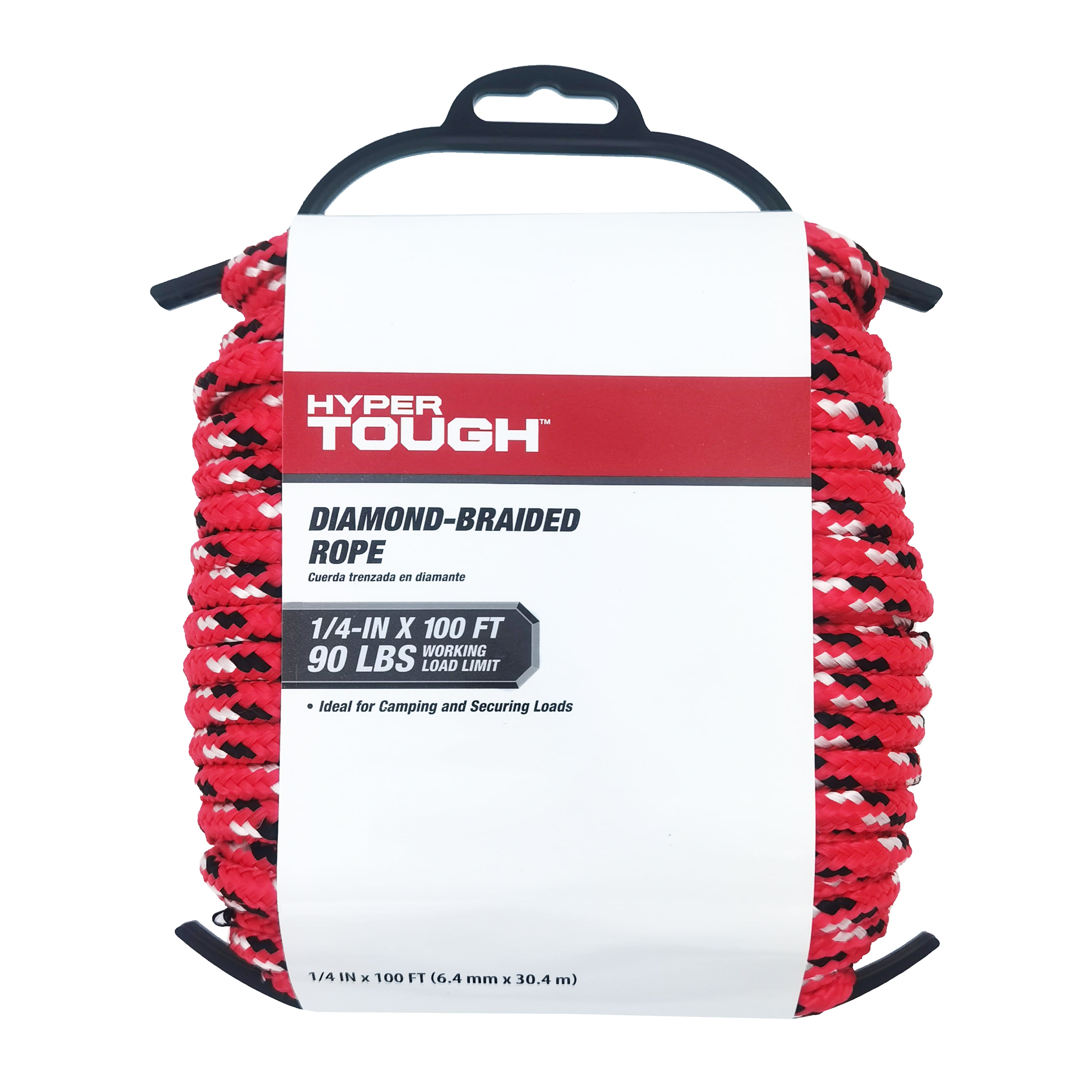 (2 pack) Hyper Tough Polypropylene, Diamond Braided Rope, Red, 1/4 inch x 100 feet