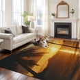 thumbnail image 3 of Summer Beach Sunset Landscape Washable Living Room Rugs 6'x9', Coastal Ocean Palm Tree Gold Cloud Sky Low Pile Throw Large Area Rug Non-Slip Sturdy Edge Binding Carpet for Dining Room Kitchen Office, 3 of 9