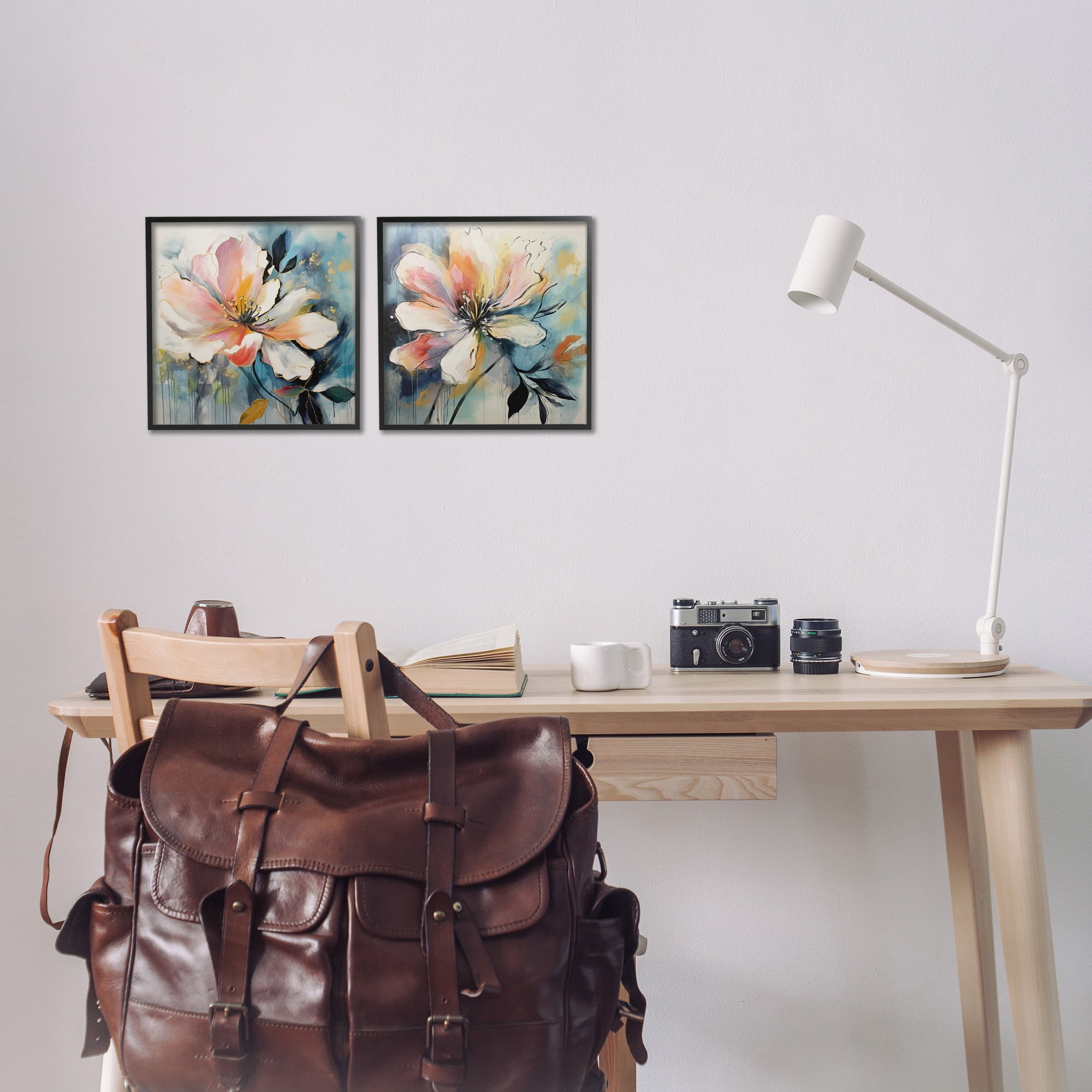 Stupell Industries Modern Dripping Blooms Botanical & Floral Painting Black Framed Art Print Wall Art, 12 x 12, Set of 2
