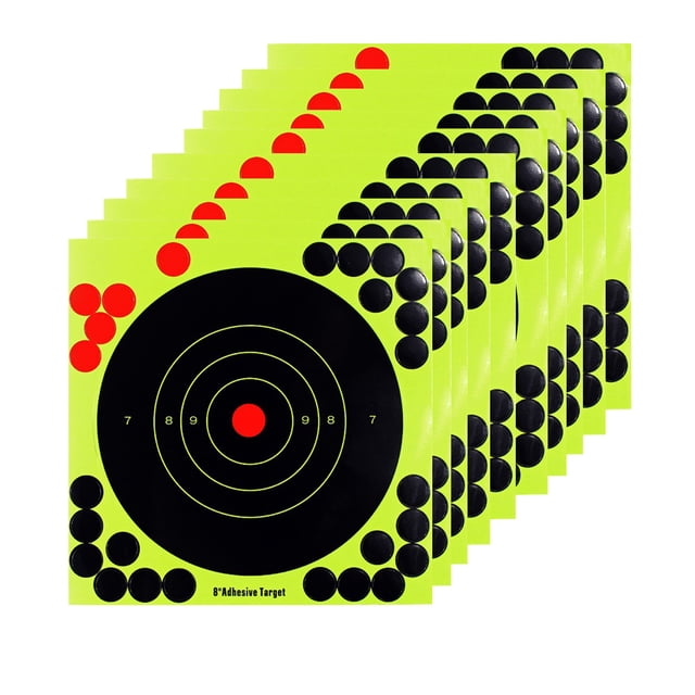 10 Pcs 8-Inch Splatter Target Sticker Self Adhesive Bullseye Fluorescent Yellow Shoot Target for Outdoor Indoor Shoot Competitions Practice