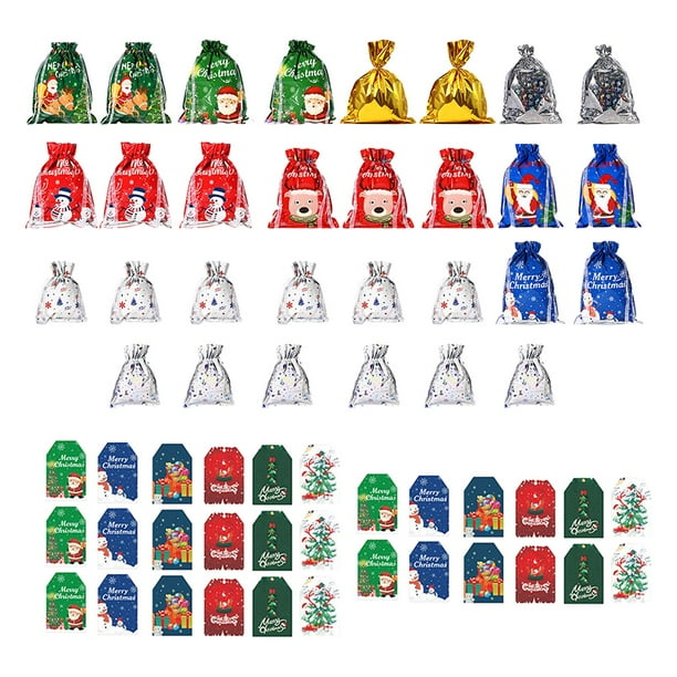 30 bolsas de regalo navideñas, bolsas de dulces navideñas, bolsas de golosinas navideñas para niños Bolsas y etiquetas de regalo