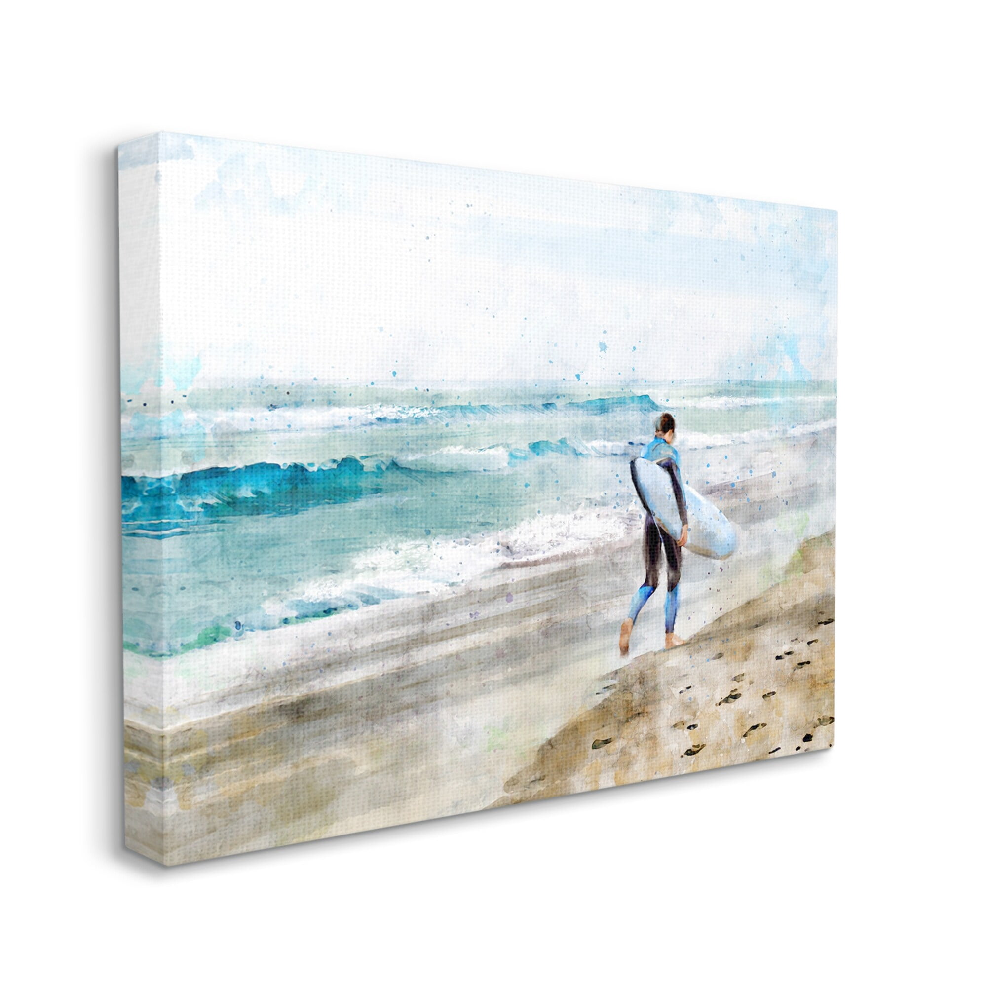 Stupell Industries Summer Surfer Walking Coast Incoming Tide Sandy Footprints, 20 x 16,Design by Ziwei Li