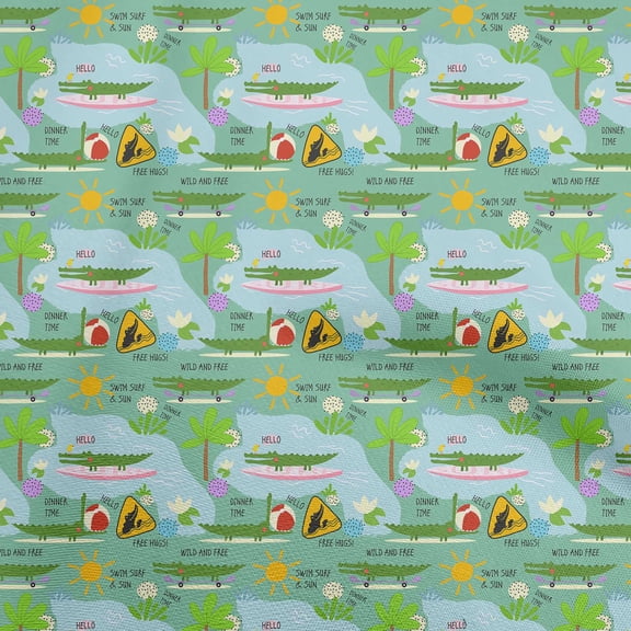 oneOonePolyesterSpandexGreenFabricKidsAnimalDiyClothingQuiltingFabricPrintFabricByYard56InchWide