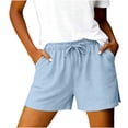 thumbnail image 2 of Hurxie Casual Linen Shorts for Women, Drawstring Elastic Waist Split Side Summer Line Comfy Lounge Short with Pocket Light Blue,M, 2 of 6