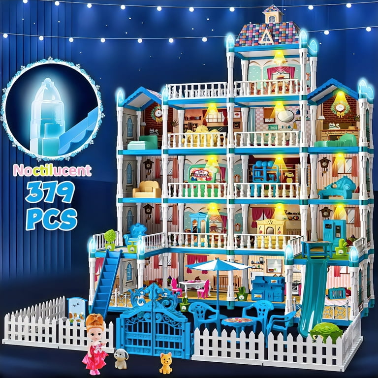 HopeRock 379 Pcs Princess Dollhouse for Girls, Light up Frozen