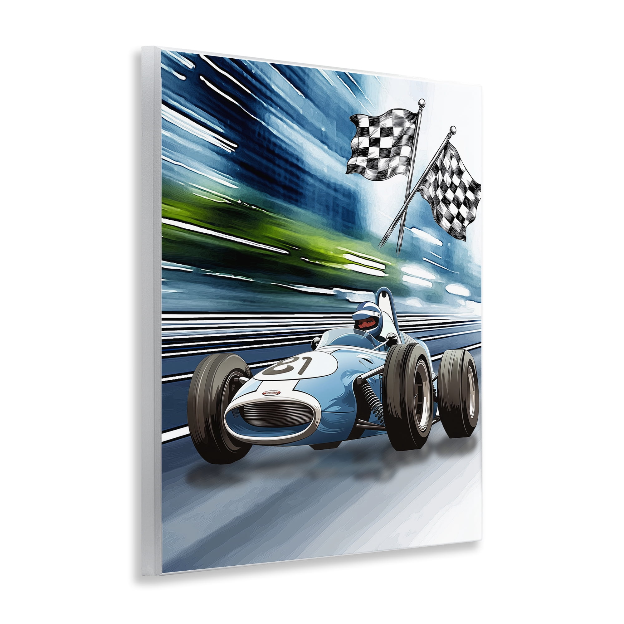 Stupell Industries Speedy Racecar with Flags Wall Plaque Art, design by Christine Simpson Art