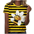 thumbnail image 2 of Mifsaly Basic Casual Tee Women Crew Neck Honeybee Heart Print Short Sleeve Summer T Shirt Lightweight Stretchy Going Out Top Comfortable Daily Cotton Shirt M, 2 of 5