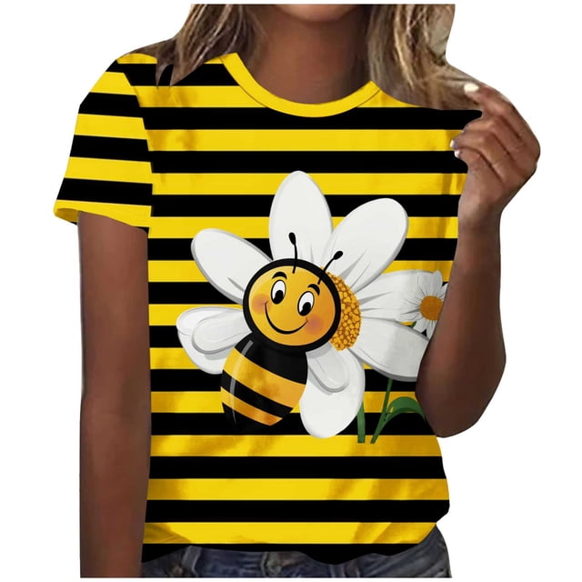 Tops de Cuello Redondo para Mujeres Casual de Moda Impresa Camiseta de Manga Corta Top 95% Poliéster 5% Elastano para Uso Diario Y de Fiesta