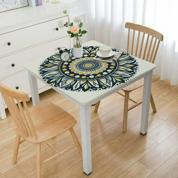 BANET Square Fitted Tablecloth with Flannel Backing Elastic Edge Square Table Cover Waterproof Table Cloth Stain-Resistant Wipeable for Square Table White