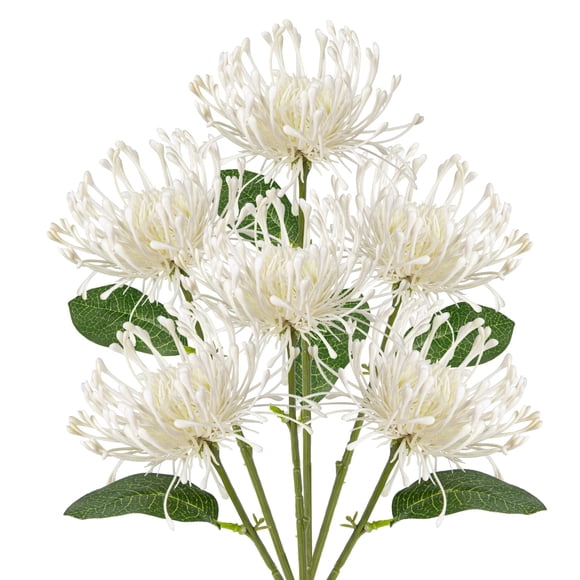 Flores artificiales Briful Mums Spring, 10 cm, blancas, 6 unidades