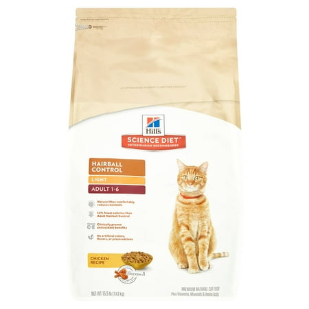 Hill's Science Diet Adult Hairball Control Light Chicken Recipe Dry Cat Food, 15.5 lb bag