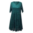 thumbnail image 4 of Vestido corto con cuello redondo y mangas cortas con lentejuelas para mujer, material elástico de poliéster, diseño favorecedor con cintura imperio, 4 of 4