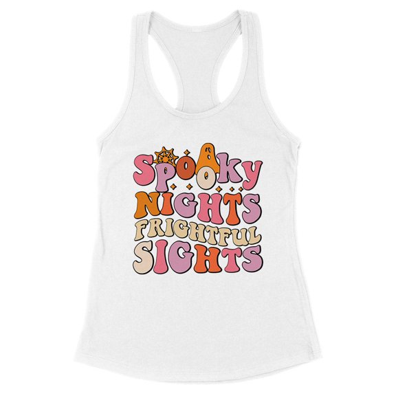 Spooky Nights Frightful Sights Tank Top Fitted Racerback Women's Large White