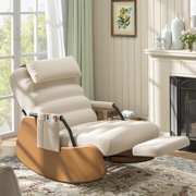 Betisef Nursery Rocking Chairs with Soft Seat and Headrest,Corduroy Fabric Accent Chair with Side Pocket,Glider Rocking Chair for Bedroom/Living Room/Nursery(Dark Grey/Black)