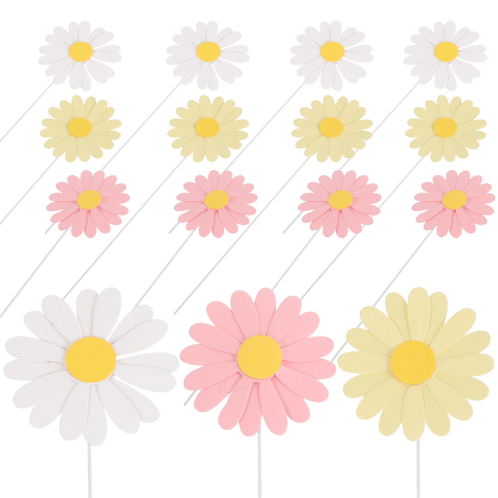Inserts Décoratifs Pour Gâteaux En Forme De Marguerite - Lot De 30 En Papier, Blanc, Jaune, Rose, 12 X 4,5 Cm