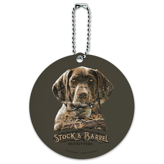Stock and Barrel Outfitters Pointer Dog Quail Hunting Round Luggage ID Tag Card Suitcase Carry-On