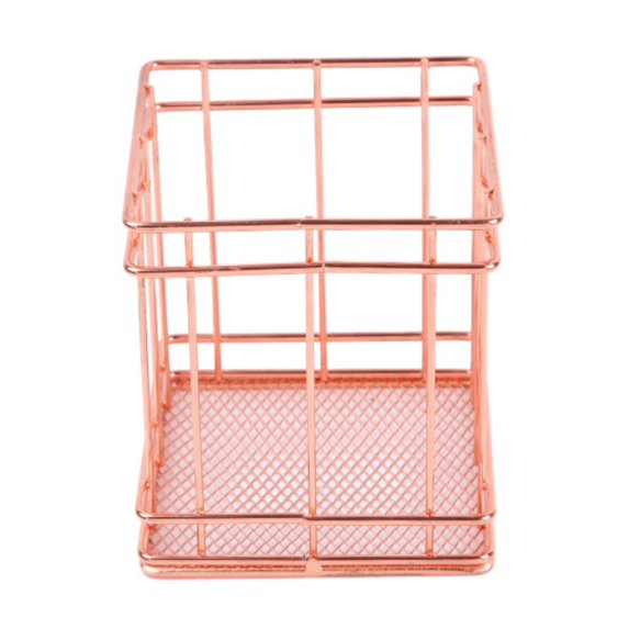 1PC Rose Gold Plated Metal Basket Copper Wire Mesh Storage Bins Room Office Decor Cosmetic Stationery Pen Holder