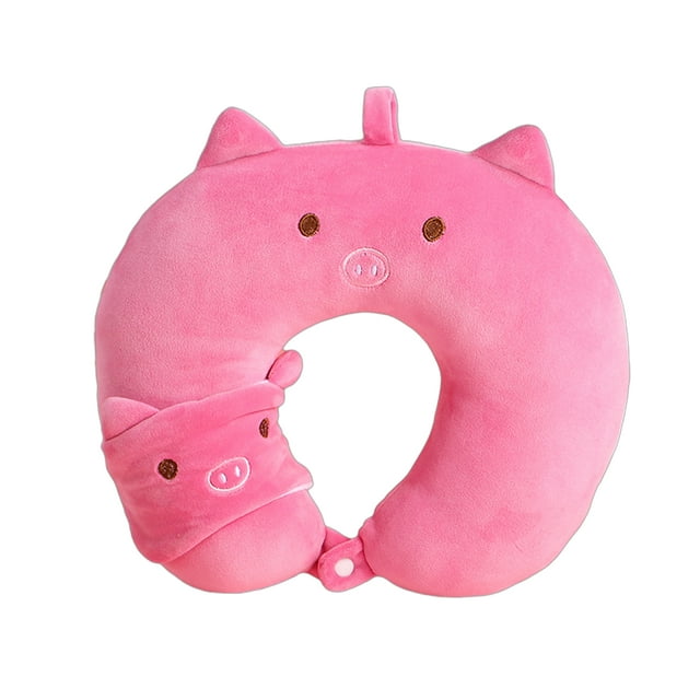 Almohada en forma de U, portátil, con diseño de animales de dibujos animados, para el cuello, para viajes, con antifaz para vuelos largos, siestas en la oficina, salud de la columna cervical.