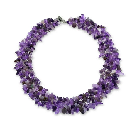 Brown Multi Stone Necklace - Purple Amethyst Gemstone Chunky Chips Cluster Bib Multi Strand Statement Necklace For Women Silver Plated