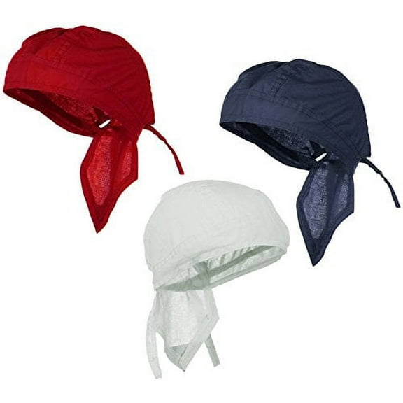 Doo Rag Pack of Red White and Blue Motorcycle Skull Caps Set Cotton
