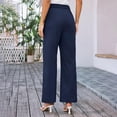 thumbnail image 3 of yunLCZ Women's Straight Leg Pants High Wa Women's Solid Color Fashionable Casual Pocket Cotton Linen Waist Wide Leg Pants, 3 of 4