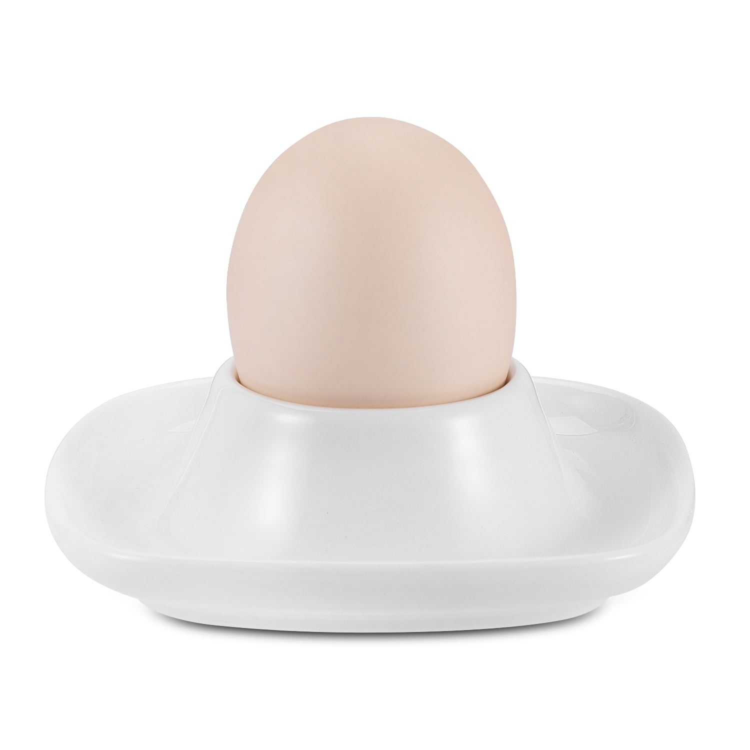 Ceramic Egg Cups Set of 4 Pack, Porcelain Hard Soft Boiled Egg Holder Keeper Container w/ Base, Stackable Serving Dish Plate Stand Serveware for Countertop Display Kitchen (White)