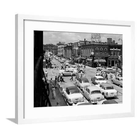 1950s Main Street Small Town America Intersection of Chicago, and Cass Streets Joliet Illinois Framed Print Wall