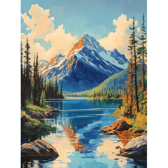 Mountain Lake Canvas Painting, Suitable for Living Room, and Restaurant Decoration